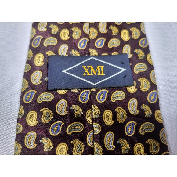 XMI Men's All Silk Tie - Brown/Burgundy Paisley Pattern - Hand Made USA - Picture 4 of 4